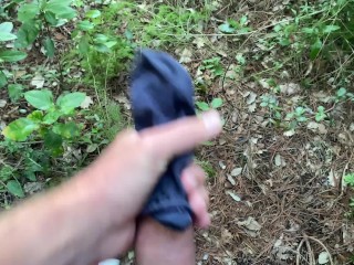 A Man Jerks off in Public in the Park. Cumming a Lot of Cum. THE WHOLE DICK IS COVERED IN CUM