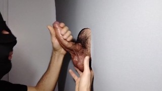 Male with furry cock comes to Gloryhole after escaping from work.