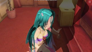 3D HENTAI 蓝头发的女孩触摸她的阴户并口交