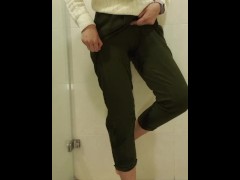 Desperate pee in stocking on my legs feet and floor