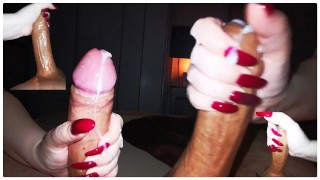 POV Of 4K Long Red Nails Milking Huge Thick Cock