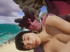 Demon seduces lesbian on the beach