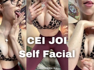 CUM ON YOUR FACE! self Facial CEI JOI Edging Cum Eating Instructions by FemDom Goddess Nikki Kit