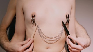 (ASMR brushing) He sexually tickles me with clamps on my small tits | 4K