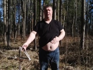 forest undressing, solo male, chubby, german