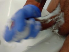 Light Speed dick beating with soapy glove! 