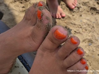 Close-UP Sexy Tenen Nympho Goddess Voeten (FOOT WORSHIP) Oranje Nagels