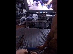 Body massager used to make slut cum while watching herself 