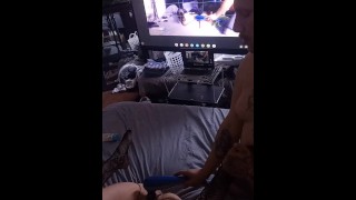 Body massager used to make slut cum while watching herself 