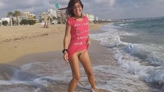 Peoples' Flashing Take Off Panties Tanning Hairy Pussy At Sun Set Beach