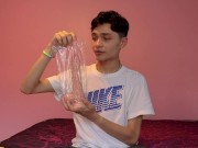 Preview 1 of Donovan's first video. Unboxing huge dildo and trying out. (FULL VIDEO HD) Twink Riding & Cum