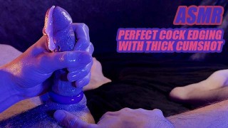 (ASMR) Guy edges his perfect wet oiled cock with intense cumshot / male solo heavy breathing