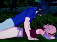 Sakura Haruno and Sasuke Uchiha have intense sex in a park at night. - Naruto Hentai