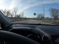 Lady driving in high heels & nylon stockings 