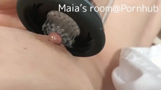 Girl masturbating in a swimsuit soaked with lotion