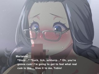 glasses, anime, teen, handjob