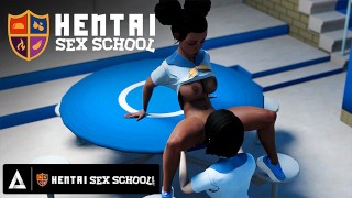 HENTAI SEX SCHOOL 흥분한 헨타이 학생들은 서로 레즈비언 섹스를 연습합니다.