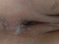 Cum leaking out from girlfriend after deep creampie 