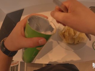 I put my dick in a box of chips and served my stepmom! HER reaction was amazing!