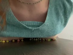 Laying with my tits on thumbtacks while masturbating - relaxing after working day in the office