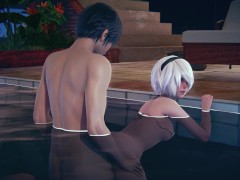 2B gets fucked doggystyle in the pool
