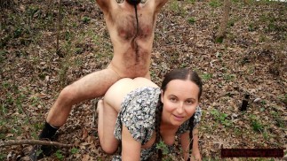 Fucked Good in the Woods: MILF Takes Cock, Barefoot and Still in Dress, from Hairy Man
