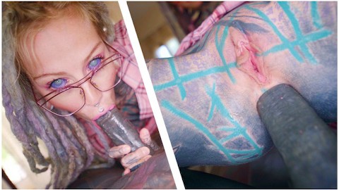 Nerdy TATTOO teen in glasses POV rough ANAL fuck - gape, deepthroat, facial cumshot