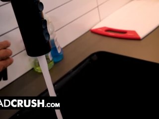 Dad Crush - Sexy Blonde Teen Offers A Sloppy Blowjob To Make Up For The Mess She Created