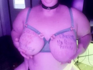 nipple piercing, huge tits, fetish, masturbation