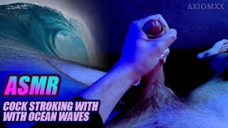 (ASMR) Jerking off with wave sounds / male solo cumshot pov oiled wet cock