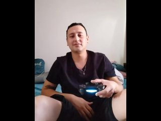 I was playing Play station, so I get horny and start to masturbate and come on my hand LOL