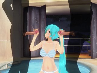 3D HENTAI Miku double blowjob