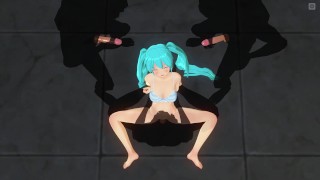 3D HENTAI Chicos se masturban con Miku mientras ella es follada