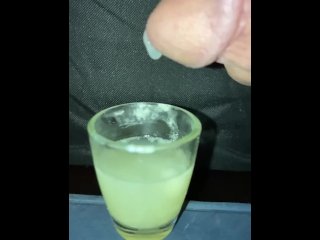 male solo, slow motion cumshot, cumshot, shot glass