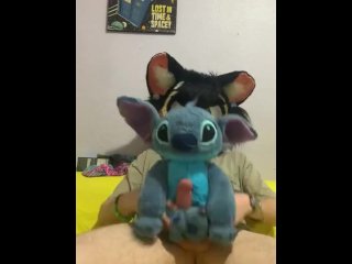 Furry fucking a Disney stitch plushie until he cums.