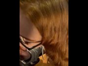 Preview 3 of Geeky Ginger Girl Guzzles & Gags On Some Seriously Good Cock
