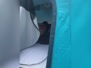 Preview 1 of Teen Brunette with Big Ass Caught and Fucked in an Open Tent while Camping - Just Mia