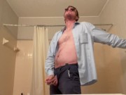 Preview 3 of Stroking my Dick and Having an Orgasm with My Testicles Squeezed Through the Fly of My Blue Pants