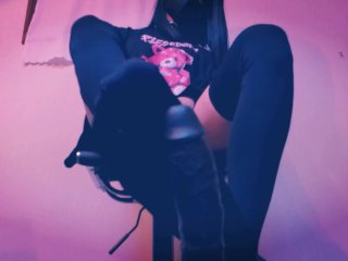 女装 crossdresser　黒タイツで足コキしてあげますよ　Footjob