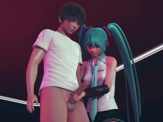 Miku Jerks off Cock to Guest in Public