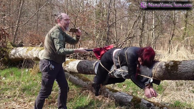 Watch Bondage Video:She's tied in public forest & hit with cane & more to orgasm Then discovered!