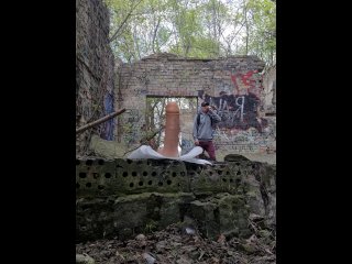 guy in the woods on a dildo