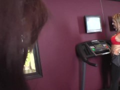 Video Lesbian dildo training in the gym