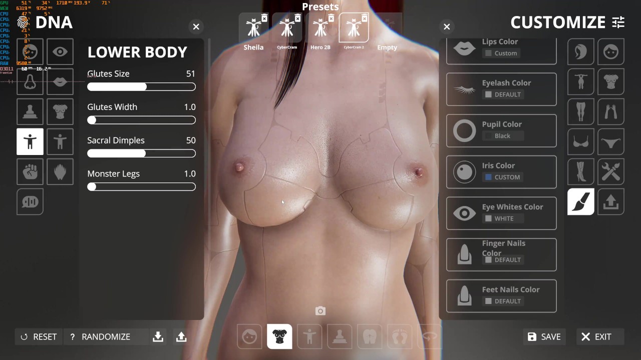 Customisable porn game