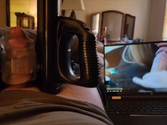 Video Watching Pornhub while playing with my favorite toy. Intense male orgasm with sex toy.