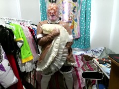 PVC Inflatable tail, Brown Fox, Sissy Maid clear hood Breathplay and vibrator Eevee