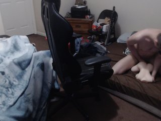 Cumming all over_the back of my sex doll, then_licking it off!