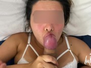 Preview 5 of Hot brunette gets facial and cum in mouth after sexy blowjob with ruined orgasms