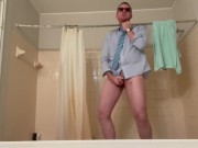 Preview 1 of Leg Shaking Orgasm, Solo Male Standing Balanced on the Edge of the Bath Tub