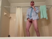 Preview 3 of Leg Shaking Orgasm, Solo Male Standing Balanced on the Edge of the Bath Tub